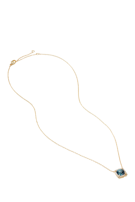 Petite Chatelaine Pendant Necklace, 18k Yellow Gold with Blue Topaz & Diamonds